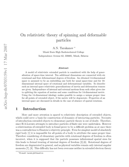 On Relativistic Theory of Spinning and Deformable Particles