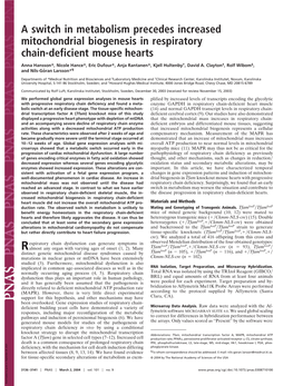 A Switch in Metabolism Precedes Increased Mitochondrial Biogenesis in Respiratory Chain-Deficient Mouse Hearts