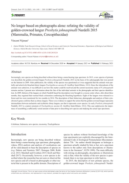 Refuting the Validity of Golden-Crowned Langur Presbytis Johnaspinalli Nardelli 2015 (Mammalia, Primates, Cercopithecidae)