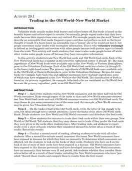 ACTIVITY 20.1 Trading in the Old World–New World Market