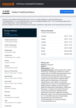 630 Buss Rutetabell & Linjerutekart