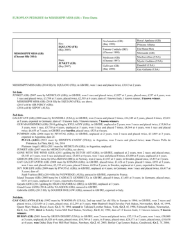 EUROPEAN PEDIGREE for MISSISSIPPI MISS (GB) - Three Dams