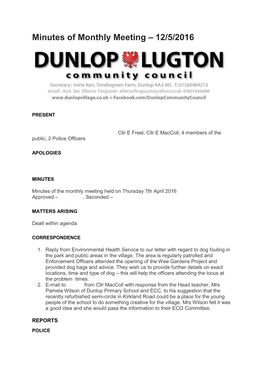 Dunlop & Lugton Community Council Minutes 12 May 2016