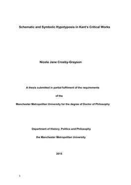 Schematic and Symbolic Hypotyposis in Kant's Critical Works Nicola Jane