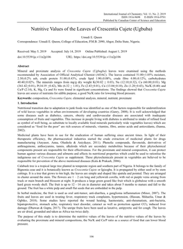 Nutritive Values of the Leaves of Crescentia Cujete (Ugbuba)