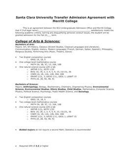 Santa Clara University Transfer Admission Agreement with Merritt College