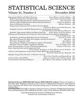 STATISTICAL SCIENCE Volume 31, Number 4 November 2016