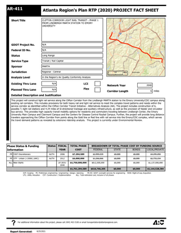 Atlanta Region's Plan RTP (2020) PROJECT FACT SHEET AR-411