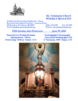 Sts. Vartanantz Church WEEKLY BULLETIN Fifth Sunday After