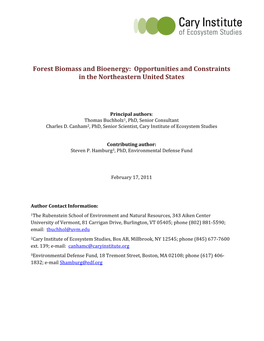 Forest Biomass and Bioenergy: Opportunities and Constraints in the Northeastern United States