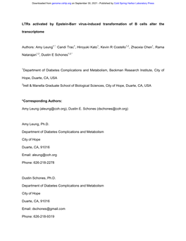 Ltrs Activated by Epstein-Barr Virus-Induced Transformation of B Cells Alter the Transcriptome