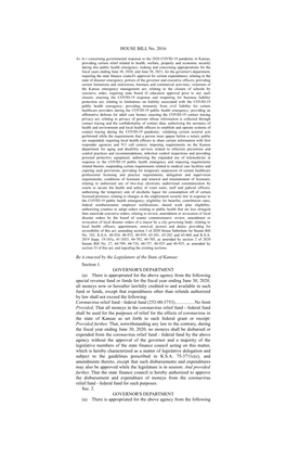 HOUSE BILL No. 2016 Be It Enacted by the Legislature of the State of Kansas: Section 1. GOVERNOR's DEPARTMENT (A) There Is