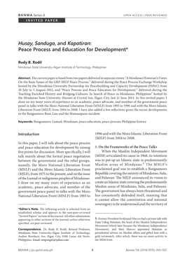 Husay, Sandugo, and Kapatiran: Peace Process and Education for Development*