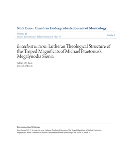 Lutheran Theological Structure of the Troped Magnificats of Michael Praetorius’S Megalynodia Sionia Adrian D