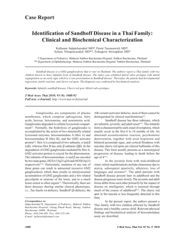 Identification of Sandhoff Disease in a Thai Family: Clinical and Biochemical Characterization