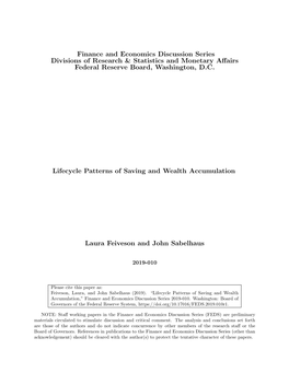 Lifecycle Patterns of Saving and Wealth Accumulation