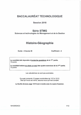Sujet Du Bac STMG Histoire-Géographie 2018