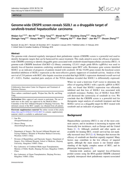 Genome-Wide CRISPR Screen Reveals SGOL1 As a Druggable Target of Sorafenib-Treated Hepatocellular Carcinoma