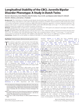 Longitudinal Stability of the CBCL-Juvenile Bipolar Disorder Phenotype: a Study in Dutch Twins Dorret I