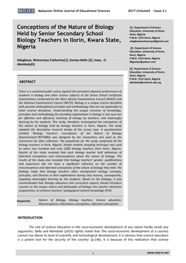 Conceptions of the Nature of Biology Held by Senior Secondary School