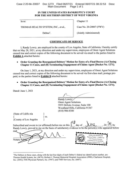 Exhibit a Page 1 of 15 EXHIBIT a Case 2:20-Bk-20007 Doc 1273-1 Filed 06/07/21 Entered 06/07/21 08:22:53 Desc Thomas Health System, Inc., Et Al