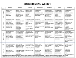 Summer Menu Week 1