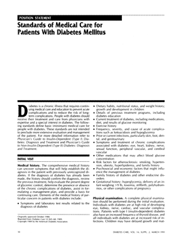 Standards of Medical Care for Patients with Diabetes Mellitus