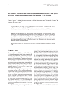 Mychonastes Frigidus Sp. Nov. (Sphaeropleales/Chlorophyceae), a New Species Described from a Mountain Stream in the Subpolar Urals (Russia)