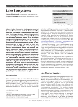 “Lake Ecosystems”. In: Encyclopedia of Life Sciences