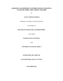 Assessing Asymmetry in International Politics: Us-South Africa Relations: 1994-2008