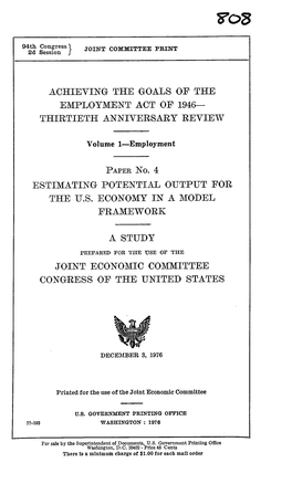 Achieving the Goals of the Employment Act of 1946- Thirtieth Anniversary Review