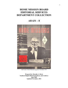 Home Mission Board Editorial Services Department Collection AR 631 – 8