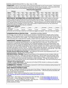 NOOTKA SOUND BULLETIN #1A Date: July 12, 2006 Historical