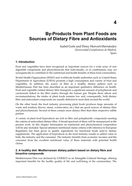 By-Products from Plant Foods Are Sources of Dietary Fibre and Antioxidants