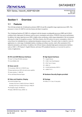 RZ/V Series, Visionai ASSP RZ/V2M Datasheet