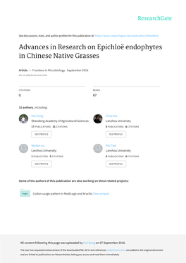 Advances in Research on Epichloë Endophytes in Chinese Native Grasses