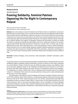 Framing Solidarity. Feminist Patriots Opposing the Far Right in Contemporary Poland