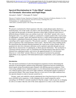 Spectral Discrimination in “Color Blind” Animals Via Chromatic Aberration and Pupil Shape Alexander L