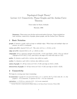 Lecture 1-2: Connectivity, Planar Graphs and the Jordan Curve Theorem