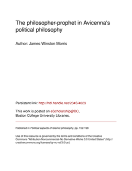 The Philosopher-Prophet in Avicenna's Political Philosophy