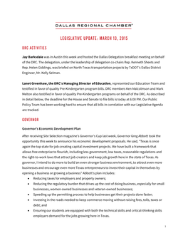 Legislative Update: March 13, 2015