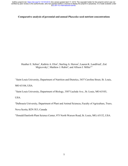 Comparative Analysis of Perennial and Annual Phaseolus Seed Nutrient Concentrations ​ ​