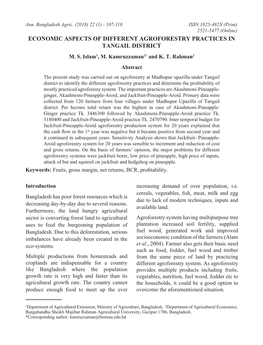 Economic Aspects of Different Agroforestry Practices in Tangail District M