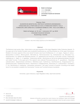 Redalyc. SUCESIÓN DE AMONITAS DEL CRETÁCICO SUPERIOR (CENOMANIANO – CONIACIANO) DE LA PARTE MÁS ALTA DE LA FORMACIÓN HONDI