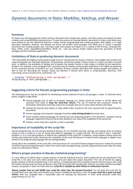 Dynamic Documents in Stata: Markdoc, Ketchup, and Weaver