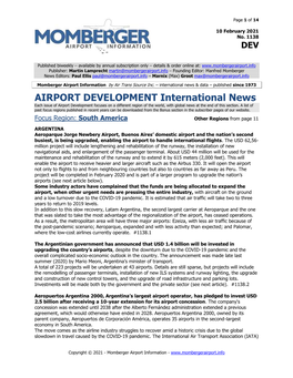 AIRPORT DEVELOPMENT International News Each Issue of Airport Development Focuses on a Different Region of the World, with Global News at the End of This Section