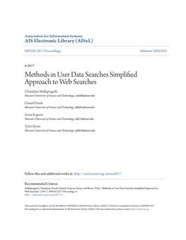 Methods in User Data Searches Simplified Approach to Web Searches Chandana Mallapragada Missouri University of Science and Technology, Cmdd8@Mst.Edu