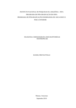 Instituto Nacional De Pesquisas Da Amazônia - Inpa Programa De Pós-Graduação Do Inpa Programa De Pós-Graduação Em Biologia De Água Doce E Pesca Interior