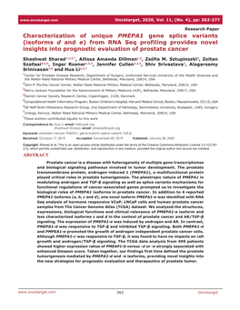 Characterization of Unique PMEPA1 Gene Splice Variants (Isoforms D and E) from RNA Seq Profiling Provides Novel Insights Into Prognostic Evaluation of Prostate Cancer