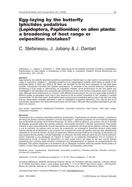 Egg–Laying by the Butterfly Iphiclides Podalirius (Lepidoptera, Papilionidae) on Alien Plants: a Broadening of Host Range Or Oviposition Mistakes?